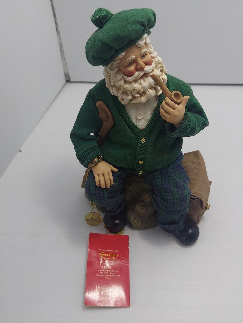 Green Irish Santa Music Box Figurine Plays "DANNY BOY" works with tags